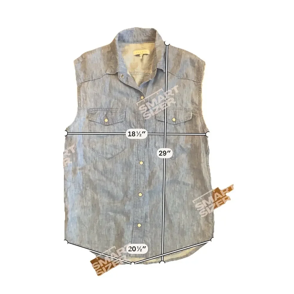 sandro linen vest top blue denim look chambray button up pockets size 1 - Picture 5 of 5
